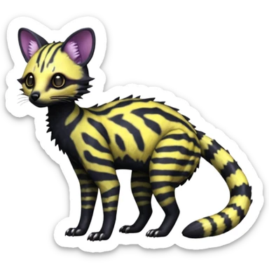 Rare realistic shiny warm-colored lush exotic cute edgy epic futuristic aesthetic gloomy spooky dark modern colorful cyber-Genet-Trico-species-Fakemon-hybrid-creature, with beautiful intricate markings, full body sticker