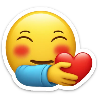 yellow face emoticon with closed eyes hugging a red heart with both hands showing care, support, and presence. sticker