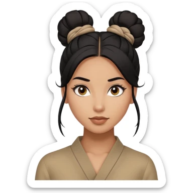 A woman in tan skin, black hair shoulder length tied in half bun, beautiful eyes and flirty gaze with masculine fashion sticker