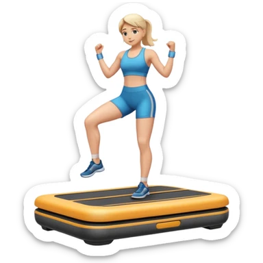 “An emoji of a person standing on a vibrating fitness platform with gentle motion lines around the feet, showing muscle activation and balance, with a bright energetic background.” sticker