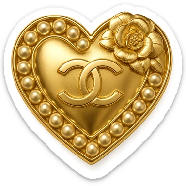 Chanel heart metallic gold with pearls and camellia flower luxury details sticker