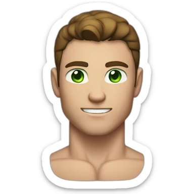 Bodybuilder guy with green eyes and brown hair model face no smile sticker
