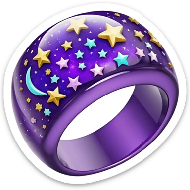 epoxy resin ring with space purple and stars motifs crystal sticker