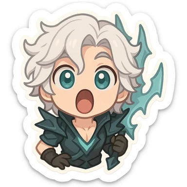 POG face Viego from League of Legends, chibi style with big eyes and small body sticker