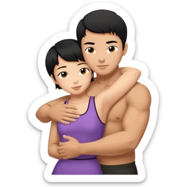 buff Asian Man black hair hugging girl with black pixie cut  sticker