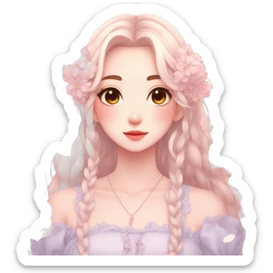 Gorgeous pastel anime style lady with blushing face and flowers and laces aesthetic trending style sticker