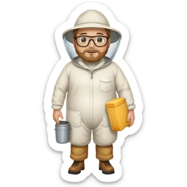 full body plus size bee keeper with light brown hair a goatee wearing glasses  sticker