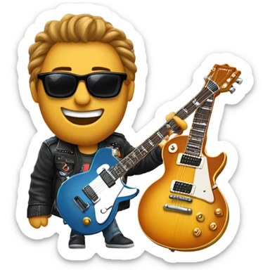 un emoji du guitariste phenix avec blouson cuir et gibson les paul studio et lunettes de soleil et il sourit  sticker