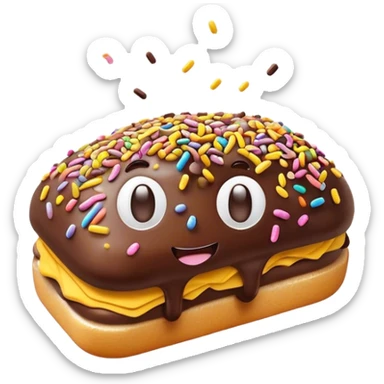 Cinematic Realistic Hagelslag Treat Emoji, depicted as crunchy chocolate sprinkles on buttered bread rendered with vivid textures and playful, inviting lighting. sticker
