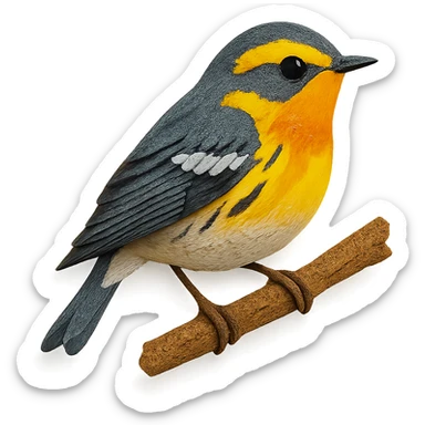 close-up of a New World warbler perched on a tree branch, fine paper edges, vivid feather patterns, subtle color transitions sticker