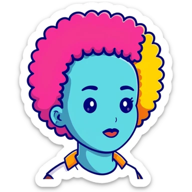 Funky character with colorful afro hairstyle, disco style sticker