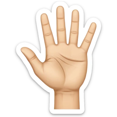 a human right hand emoji giving the "Scram" (Get out of here!) sign with palm facing the viewer, fingers clenched touching the palm, and the thumb extended out to the right side. This emoji can also be used to signify thumbing a ride (hitchhiking). sticker