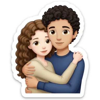 girl with long light brown hair and pale skin hugging a boy with short black curly hair and tanned skin sticker