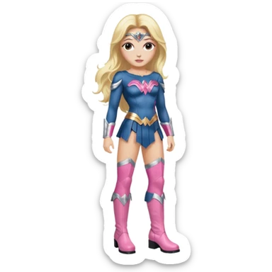 Wonderwoman, long blond hair with pink highlights, black-pink leather outfit, white knee high boots sticker