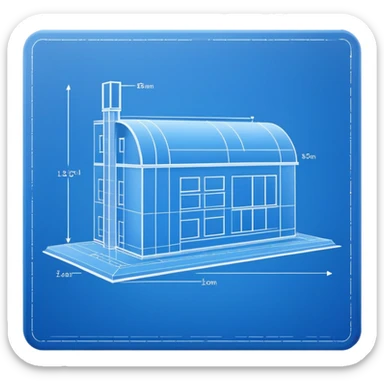 side view of a blue blueprint plan with white lines sticker