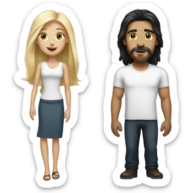 man with long black hair and no beard  with shorter long blonde hair woman sticker