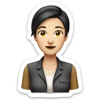 Driver Girl tour guide with fair skin short black hair chubby face sticker