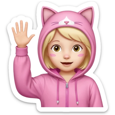 little Girl kid in pink cat onesie waving happily sticker
