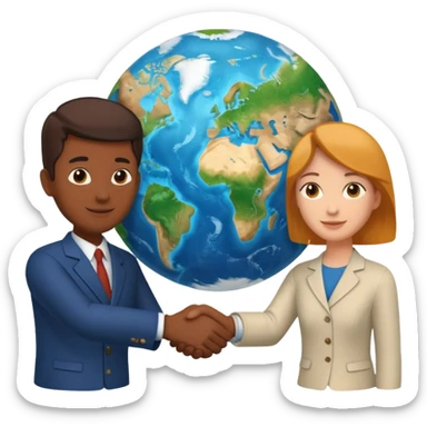 Shake hands and a globe showing negotiation of climate change with accurate image showing environment not just 2 person in a pic sticker