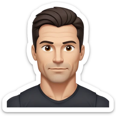 Muscular buff man in his 40s with youthful appearance, light brown skin, elongated face, defined jawline, attractive smirk, medium dark eyes, arched eyebrows, straight nose, strong broad shoulders, medium wavy dark hair with modern style, wearing a black buttoned-up shirt sticker