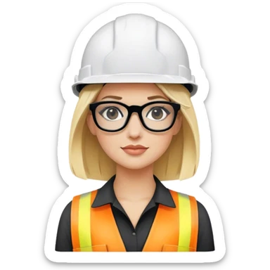 Blonde woman with black glasses with construction helmet sticker