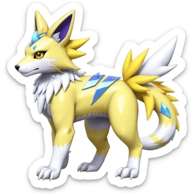 Colorful edgy dark gloomy shiny sparkly glittery WereGarurumon-Renamon-Zeraora-fusion sticker