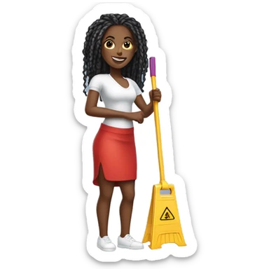 Black woman with red knotless braids holding a mop for a cleaning company nice body  sticker