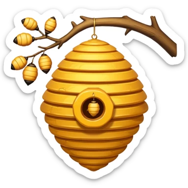 A beehive hanging in a branch sticker