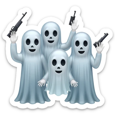 Fantasmas con un fusil y haciendo hola y chao con la manos sticker