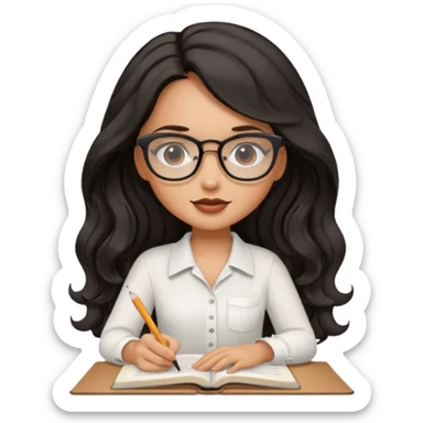 a pretty tan bratz girl with black wavy long hair studying sticker