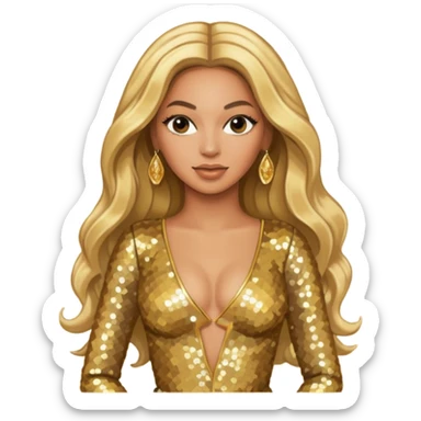 Beyonce from Destiny's Child with long blonde hair, gold outfit sticker