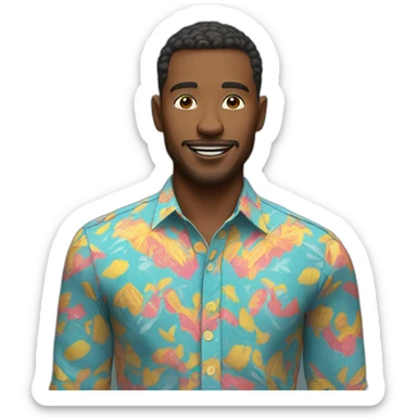 Man in Fitted button-up shirt with bright pattern sticker