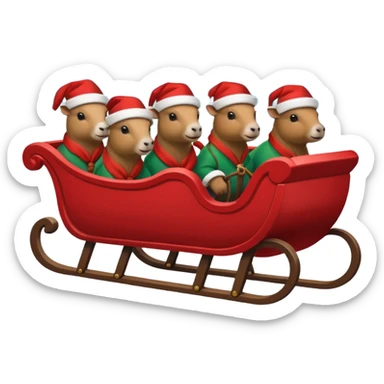 now make alot  of capybaras pulling a sleigh with santa hats sticker