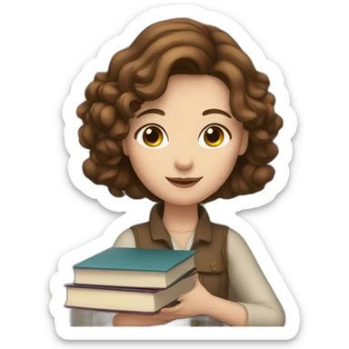 A pale woman with brown hair and a pile of books in her arms sticker