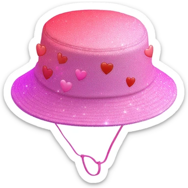 Pink ombre bucket hat with hearts and glitter sticker