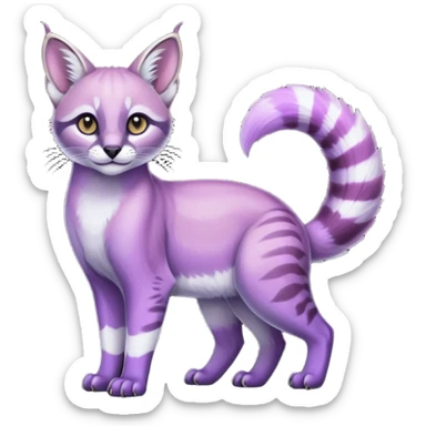 Colorful dark tropical pastel-lilac-lavender-violet iridescent pastel white glorious divine exotic cute cool beautiful shiny beautiful fantasy-caracal-civet-genet-vernid-oncilla-animal-Fakémon-hybrid-fursona (full body) sticker