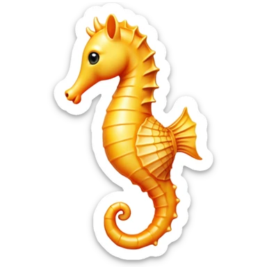 Cinematic Cute Sea Horse Portrait Emoji, Head tilted playfully and inquisitively, featuring a charming, slender form with a delicately curved body and a whimsical, curled tail, accented by round, sparkling eyes full of gentle wonder, Simplified yet irresistibly adorable features, highly detailed, glowing with a warm, inviting aquatic glow, high shine, affectionate and lively, stylized with a touch of enchanting marine charm, soft glowing outline, capturing the essence of a mischievous yet loving sea horse that seems as if it could float out of the screen into your arms! sticker