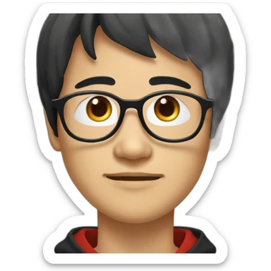 A mature Chinese boy with black hair and circle-shaped eyeglasses wearing black hoodie sticker