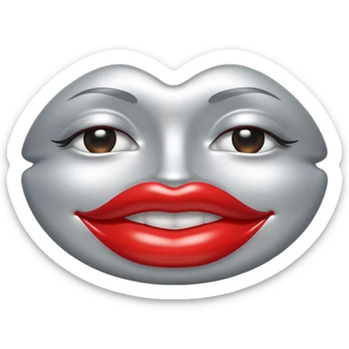 A seductive pair of slightly parted lips emoji made of liquid silver chrome, smooth glossy metallic surface, soft sensual curves, subtle reflections, luxury sexy aesthetic, minimal iOS emoji style, centered composition, clean white background, soft studio lighting, no text sticker