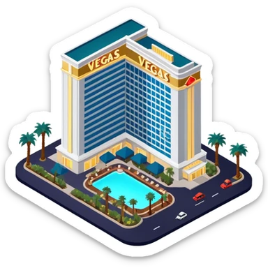Las Vegas resort hotel at nighttime, isometric exterior  sticker