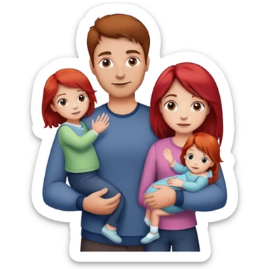 A man with brown hair holding a child, a daughter, and a girl with red hair by the hand sticker