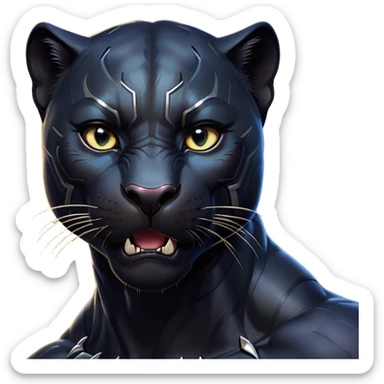 Cinematic Comical black Panther Portrait Emoji, Head tilted dramatically with an exaggeratedly shocked expression, featuring a sleek, muscular body with wide, comically expressive eyes full of humorous disbelief, Simplified yet hilariously expressive features, highly detailed, glowing with a slightly sassy dark glow, high shine, dramatic yet playful, stylized with an air of quirky feline attitude, soft glowing outline, capturing the essence of a meme-worthy black Panther that looks ready to side-eye its way into viral fame! sticker