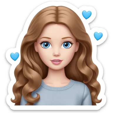 There are grey hearts all around Barbie girl Chestnut long wavy hair and blue eyes is In pale grey clothes sticker