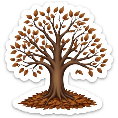 leafless tree with pile of leaves below preparing for winter releasing old sticker