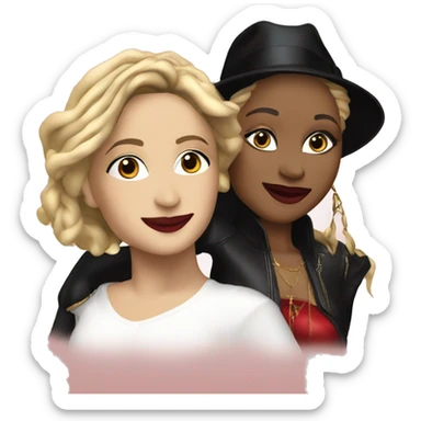 Madonna  (artist/singer) with  Jannet Jackson  happy sticker