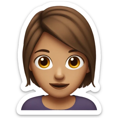 girl with brown hair behind the laptop sticker