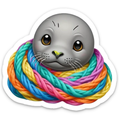 Realistic Seal (That you see his hole body) Stauck with his head in a fishing yarn in the ocean, with much colourful plastic floating around it sticker