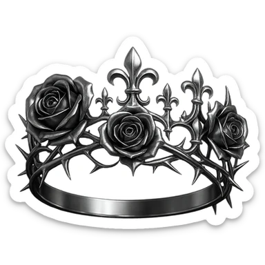 gothic flower crown, metallic shine, reflective, futuristic gothic details, black and magenta sticker