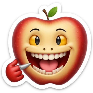 Apple IOS Smiley face with open mouth and teeth biting an arm like a love bite sticker