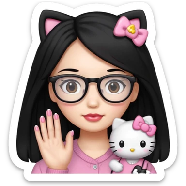 Nails cute hello kitty wear glasses black long  hair sticker
